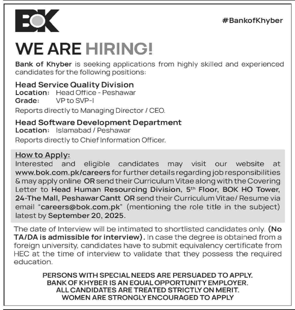 Jobs in Bank of Khyber